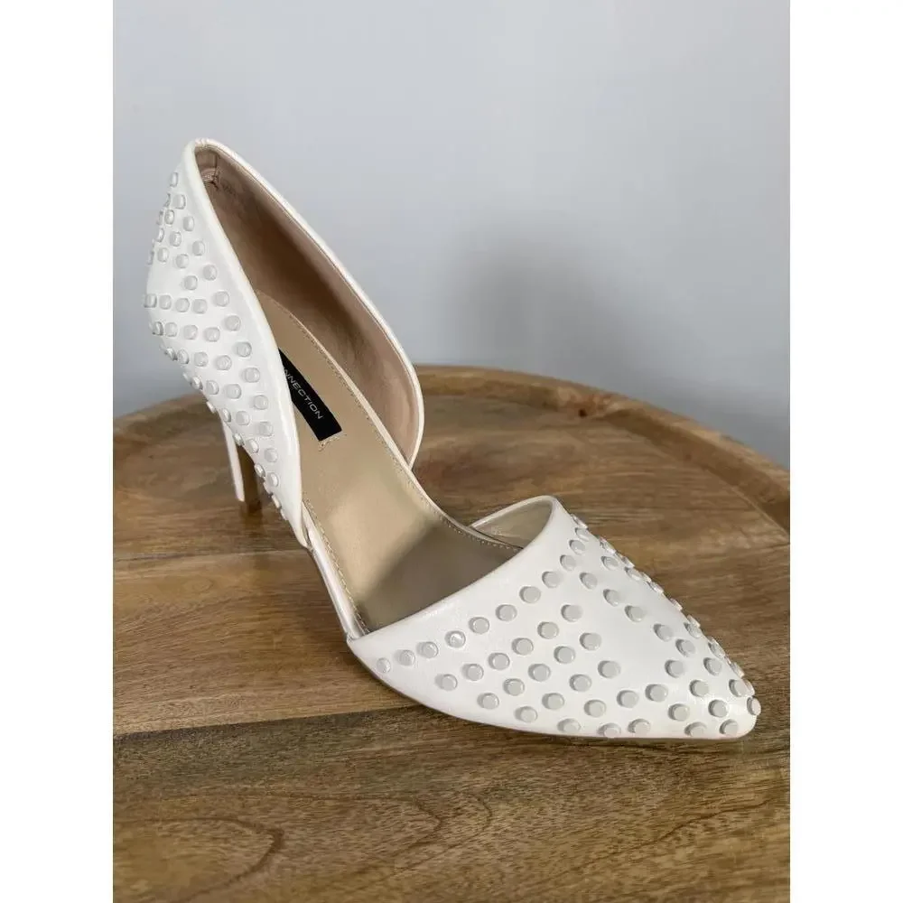 French Connection White Studded Pointed Toe Heels Size US 9.5 NWB - Picture 7 of 12